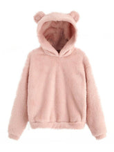 Fur bunny ear hooded warm sweatshirt